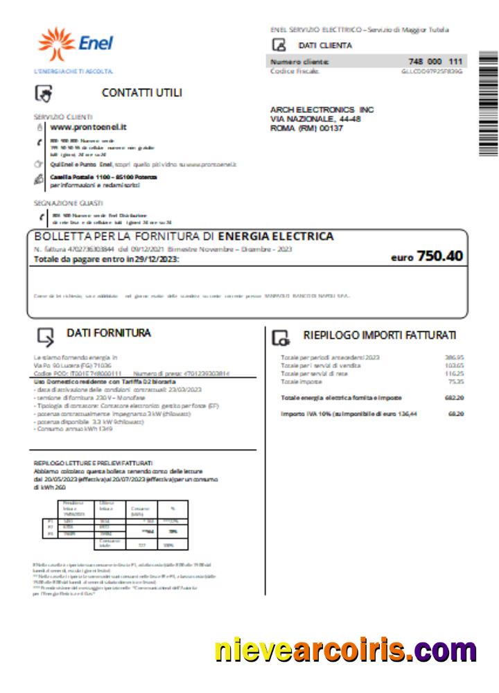 Enel electricity utility business bill